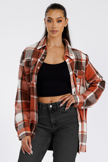Lime Milo Boyfriend oversized soft flannel shacket in a cozy, plaid design, perfect for casual layering and relaxed style.