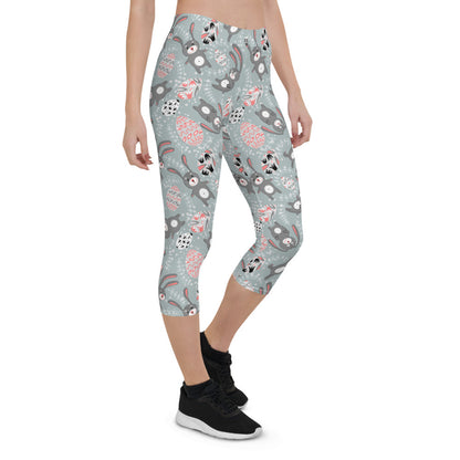 Maroon Sooty cute Easter Bunny capri leggings for women, featuring playful bunny print and comfortable activewear design.