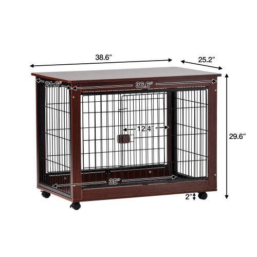 Teal Simba 39-inch furniture-style pet dog crate cage serving as an end table, with wooden finish and pet door.