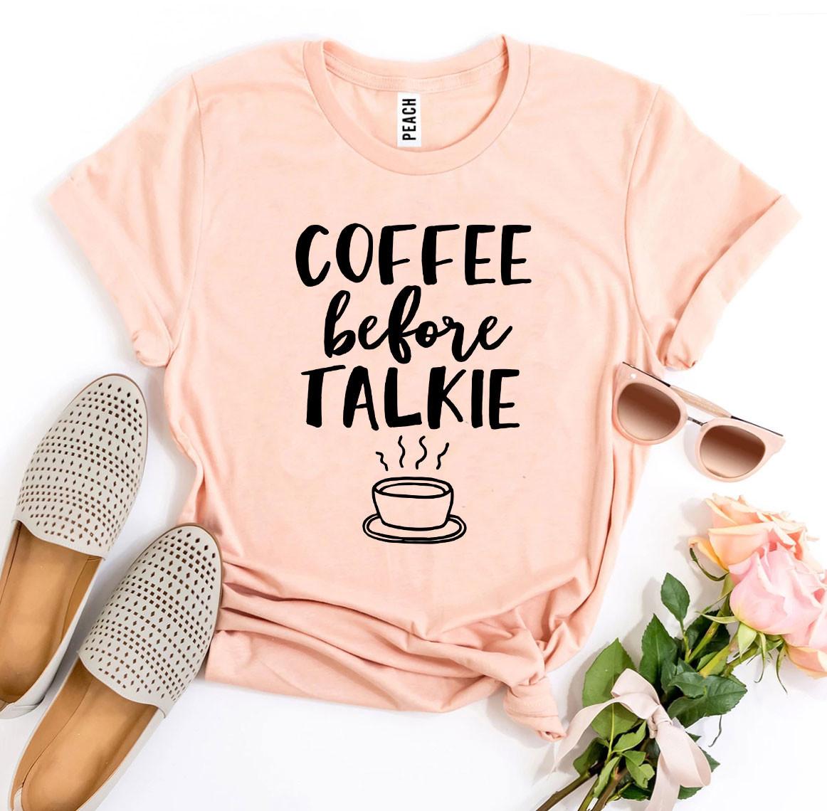 Agate Coffee Before Talkie T-shirt featuring a casual fit and graphic design, perfect for coffee lovers and casual wear.