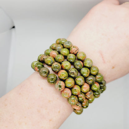 Unikite Jasper stone bracelet by Olive Coeus featuring natural beads with earthy tones, perfect for metaphysical and boho style.