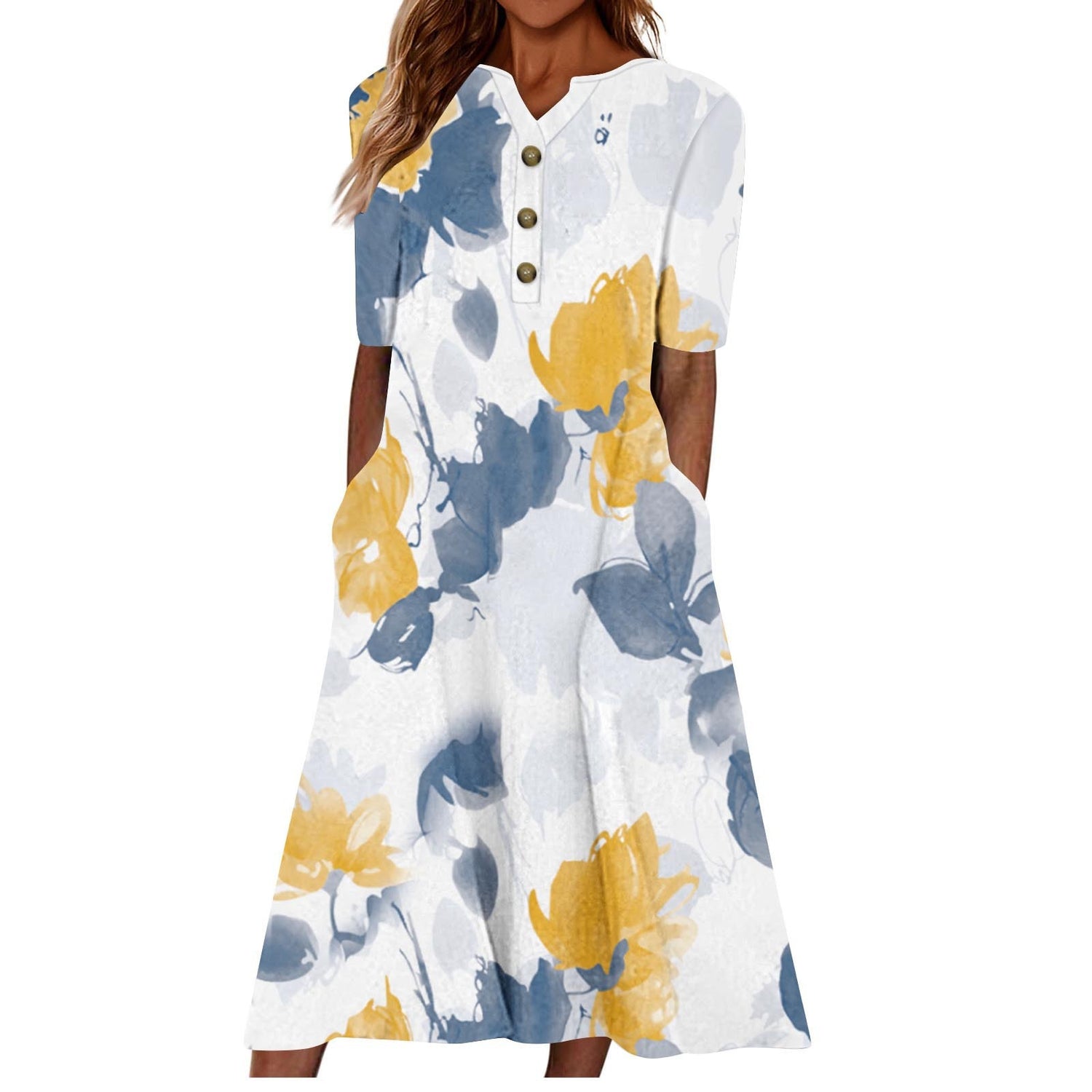 Women’s summer midi dress by Carmine Juneberry, casual light dress with pockets, perfect for warm weather and relaxed style.