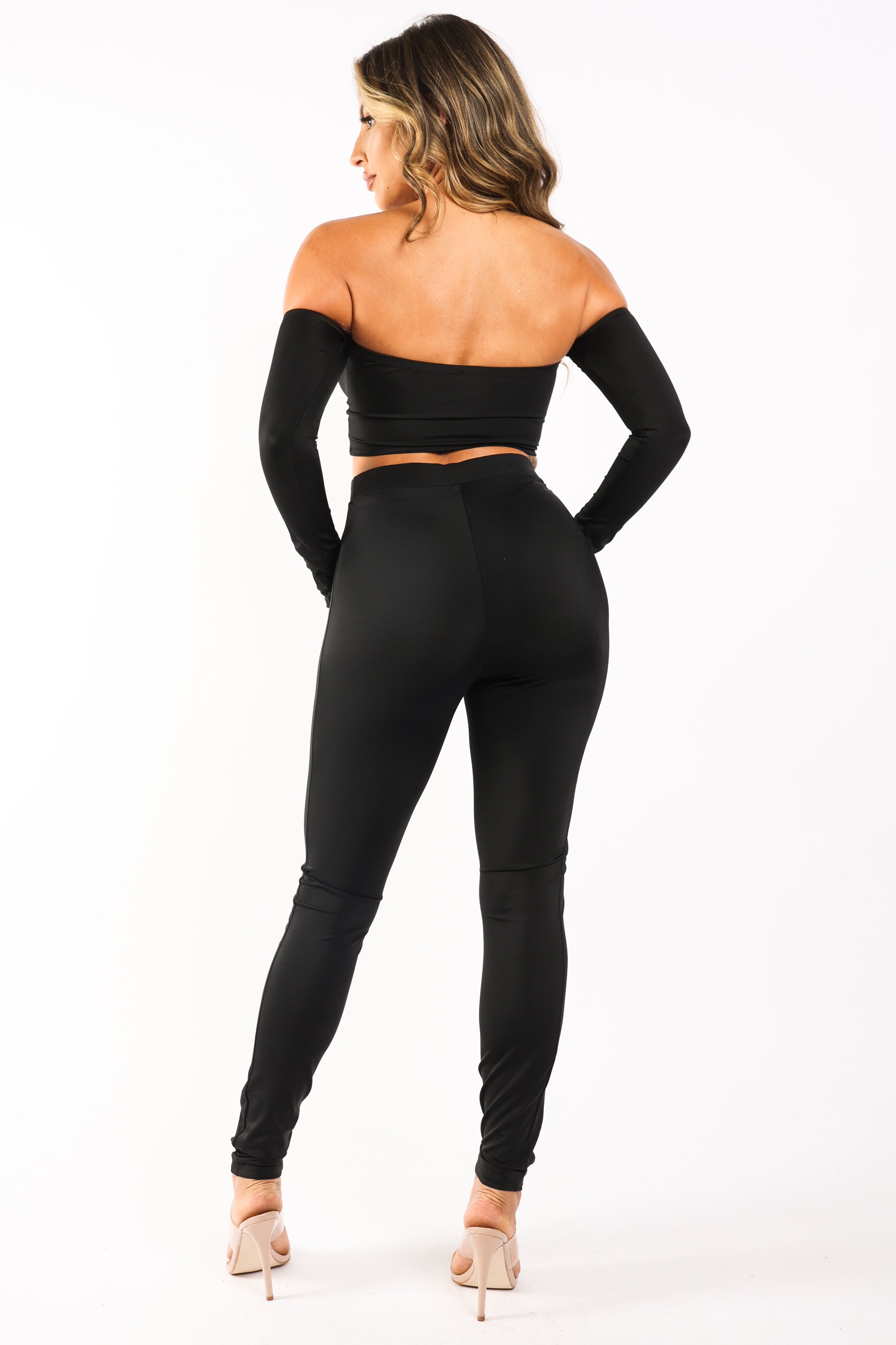 Puce Juniper casual leggings and off-shoulder top matching set in comfortable, stylish fabric, perfect for everyday wear.