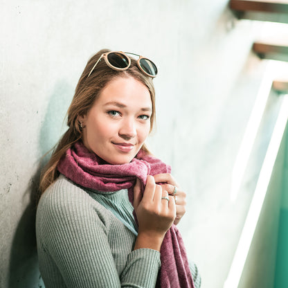 Fuchsia Artemis Santa Monica wooden sunglasses for women, showcasing stylish frames with natural wood grain.