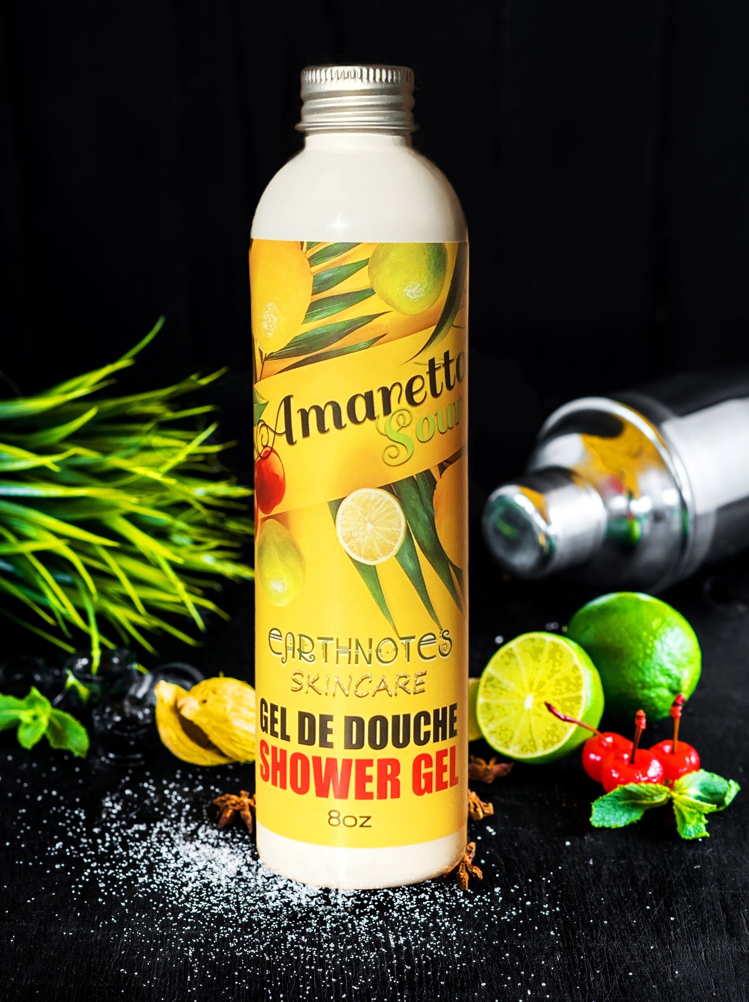 Silver Birch Cheers to Summer Shower Gel with Amaretto Sour scent, featuring a sleek bottle and vibrant summer-themed packaging.