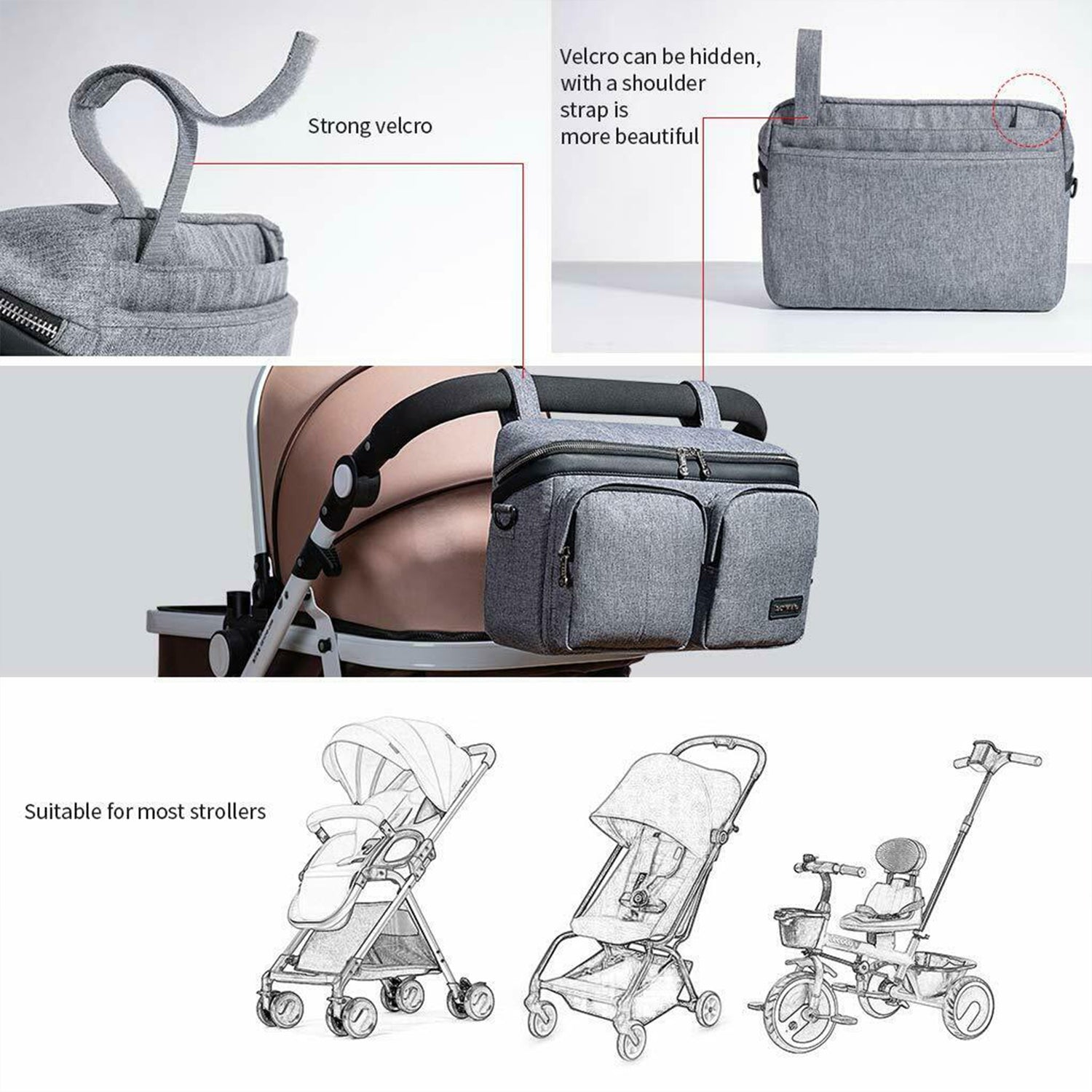 Maroon Chronos stroller organizer caddy bag with multiple compartments for parent accessories and baby essentials.