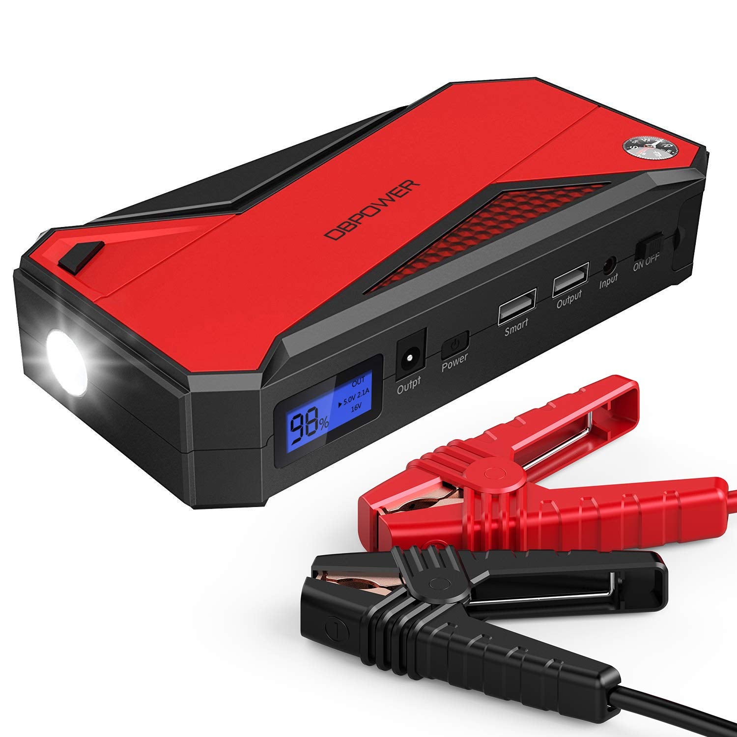 Lilac Milo 800A 18000mAh portable automotive battery booster power bank showing compact design and car charging ports