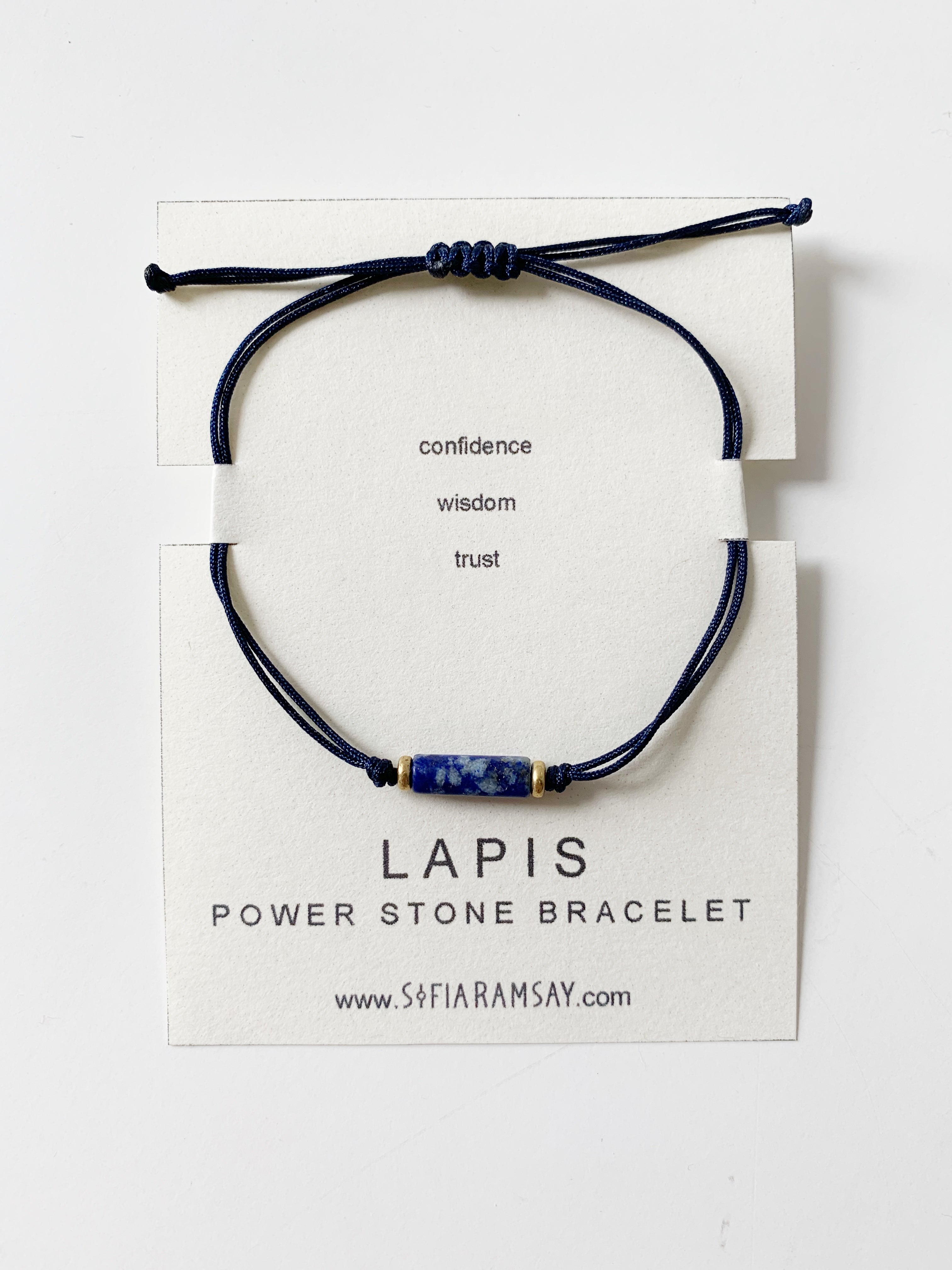 Mint Green Corydalis Lapis Power Stone bracelet with polished blue lapis beads and adjustable cord for jewelry and watch collection.