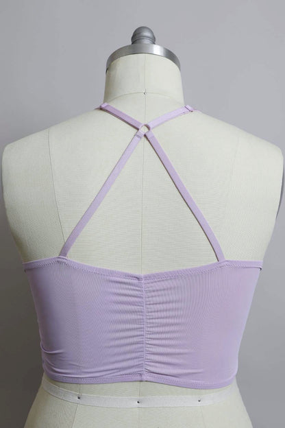Plus size ruched bralette tank top by Periwinkle Aether with a comfortable fit and stylish design, shown in a natural fabric texture.