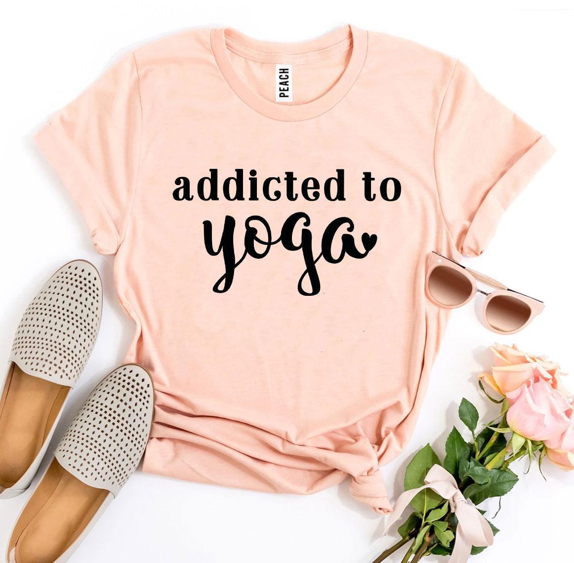Agate Addicted To Yoga T-shirt featuring a comfortable cotton fabric and a stylish yoga-themed graphic design.