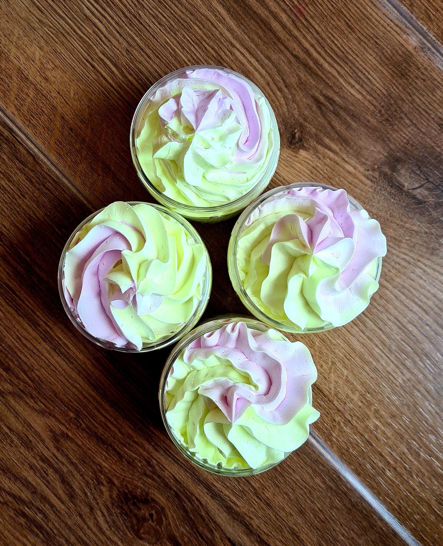 Amethyst Meleager Fruit Salad Shower Fluff with whipped soap, six units in case, colorful bath and beauty product display
