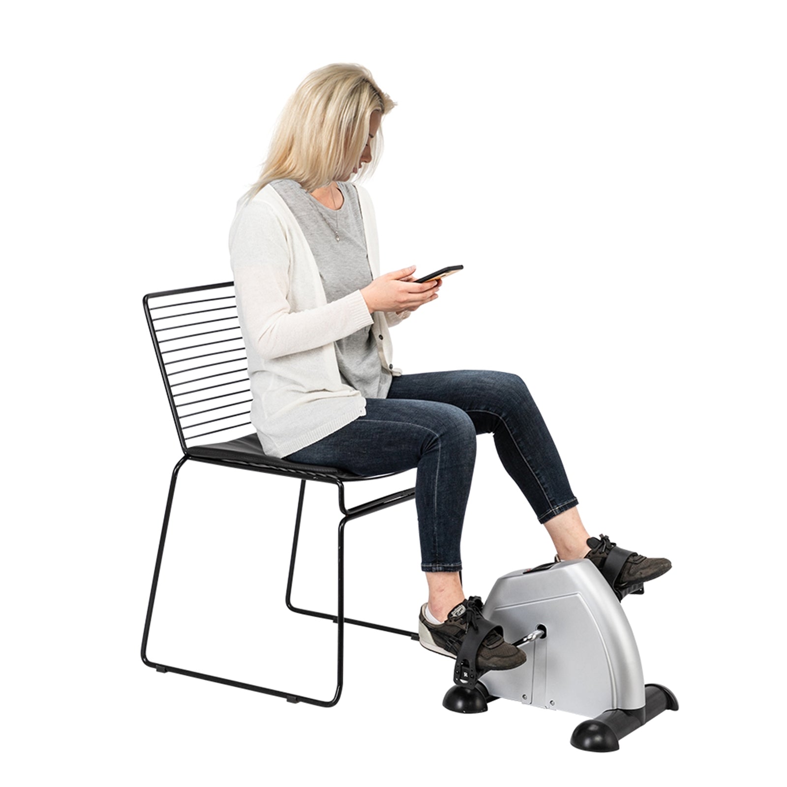 Lilac Milo Home Use Hands and Feet Mini Exercise Bike for indoor fitness, showcasing the compact, adjustable design for exercise.