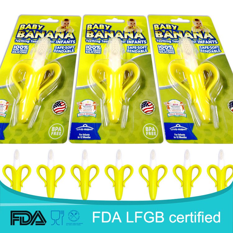 Fuchsia Molly Baby Banana Training Toothbrush as a playful home decor piece with a banana shape and bright pink color.