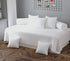 Sangria Alcestis diwan set with one flat bedsheet and five cushion covers in elegant home and garden decor style.