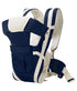 Gray Themis 4-in-1 adjustable baby sitting carrier bag in navy blue and white, designed for comfortable baby carrying and travel.