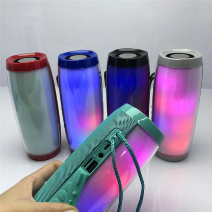 Teal Simba wireless portable Bluetooth stereo speaker with LED light, compact audio device with colorful illumination.