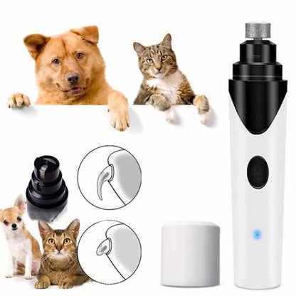 Rechargeable Teal Simba dog nail grinder with grooming trimmer and pet nail clippers, showing the device and grinding head.