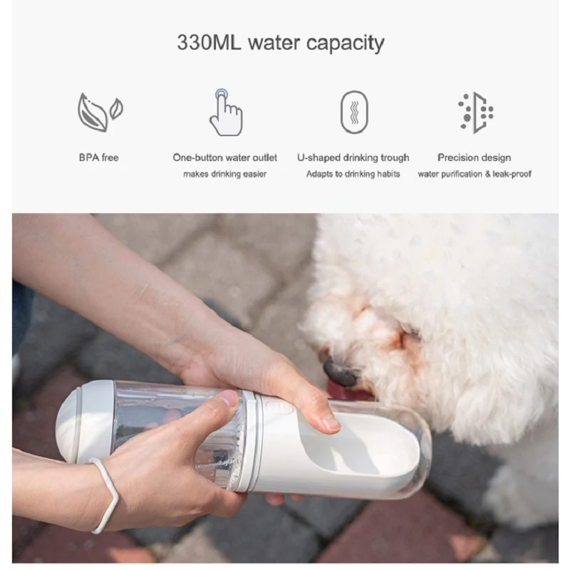 Lilac Milo outdoor travel pet water dispenser for dogs and cats, portable water bottle with built-in bowl for pets on the go.