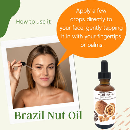Organic Brazil Nut Oil by Yellow Poppy, cold pressed and unrefined, shown in a glass bottle with a natural skincare setting.