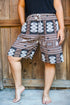 Tan Smokey cotton tribal boho shorts with hippie and gypsy-inspired patterns, featuring a relaxed fit and vibrant design.