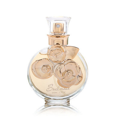 Carmine Juneberry Flower and Fruit Fragrance Soul Mate Perfume 50ml bottle, featuring floral and fruity notes in elegant packaging