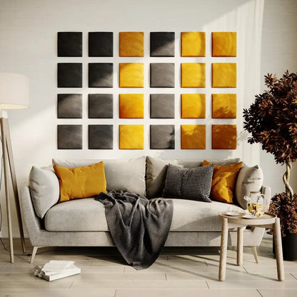 Red Rosemary upholstered acoustic wall panels for home decor, showcasing soundproofing fabric and modern design on a wall.