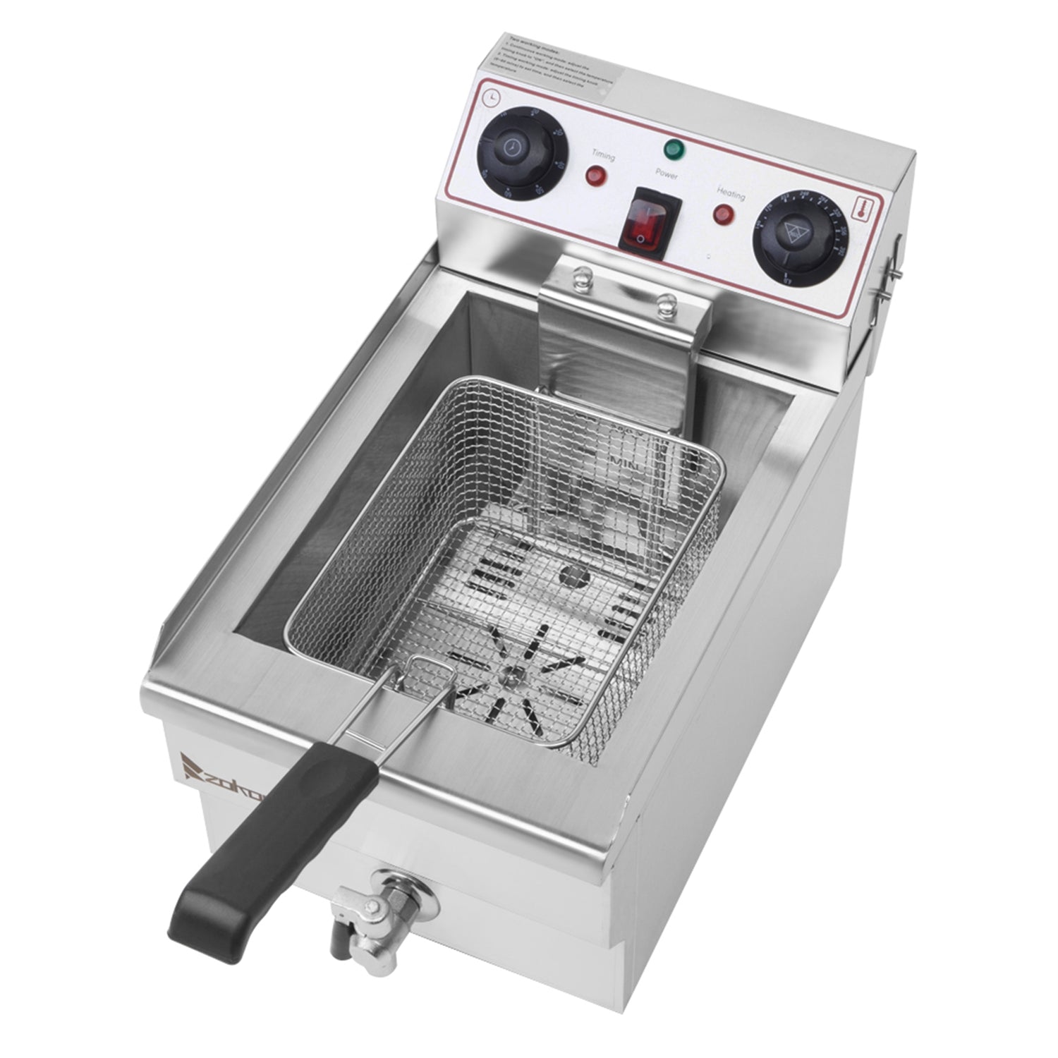 Lilac Milo 1.7KW stainless steel deep fryer with 12.5QT tank, faucet, and single tank kitchen appliance for frying.