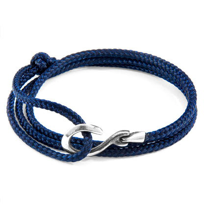 Navy blue Heysham silver and rope bracelet by Magenta Sooty featuring silver accents and nautical rope design.