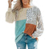 Peach Castor leopard patchwork color block ribbed long sleeve top with mixed animal print and vibrant color blocks.