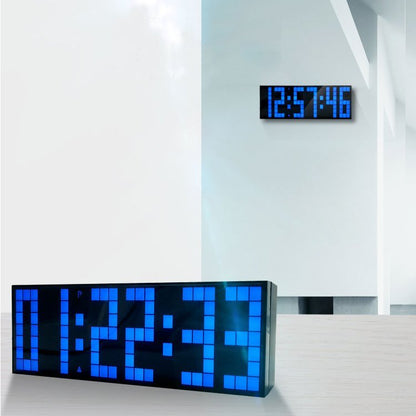 Fuchsia Molly home LED digital clock displaying time on a modern white bedside table in a cozy living room.