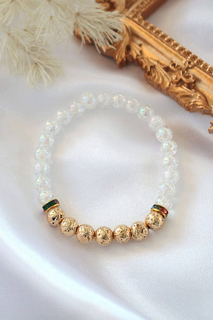 Gold lava stone elastic bracelet from Ultramarine Birch featuring an aroma diffuser bracelet design with natural stones.