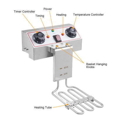 Lilac Milo 1.7KW stainless steel deep fryer with faucet, 12.5QT capacity, ideal for commercial kitchen use