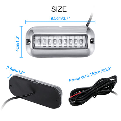Stainless steel LED underwater pontoon ship light by Teal Simba, designed for home and garden outdoor aquatic lighting.