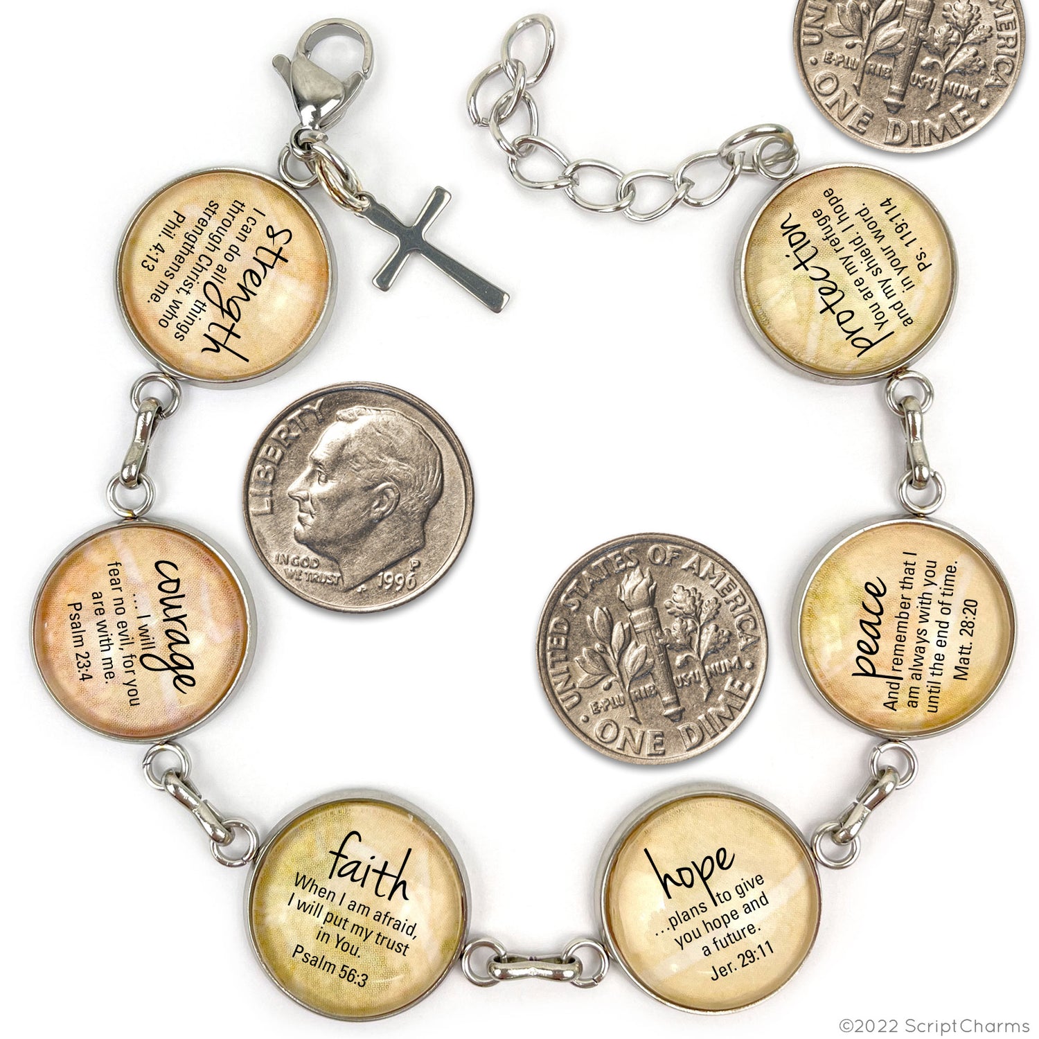 Glass bracelet with Philippians 4:8 scripture and "Whatever Things are True" inscription by Orchid Briseis, featuring elegant design.