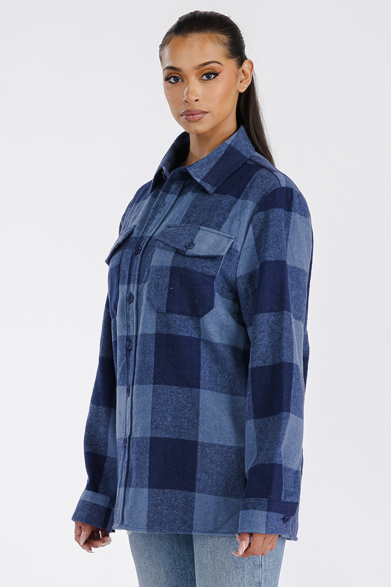 Lime Milo Boyfriend oversized soft flannel shacket in plaid, featuring a relaxed fit, button closure, and chest pockets.