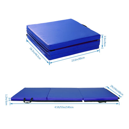 Lilac Milo 55"x24"x1.2" tri-fold gymnastics yoga mat with hand buckle, portable exercise and fitness workout mat.