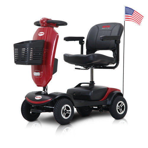 Teal Simba outdoor compact mobility scooter with windshield, designed for sports and outdoor activities, featuring a sleek, protective windshield.