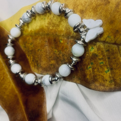 Jasper bead bracelet for women by Tan Saffron featuring silver spacer beads on a stretch elastic band.