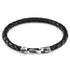 Midnight black Skye silver and braided leather bracelet by Magenta Sooty with silver accents and intricate leather weaving.
