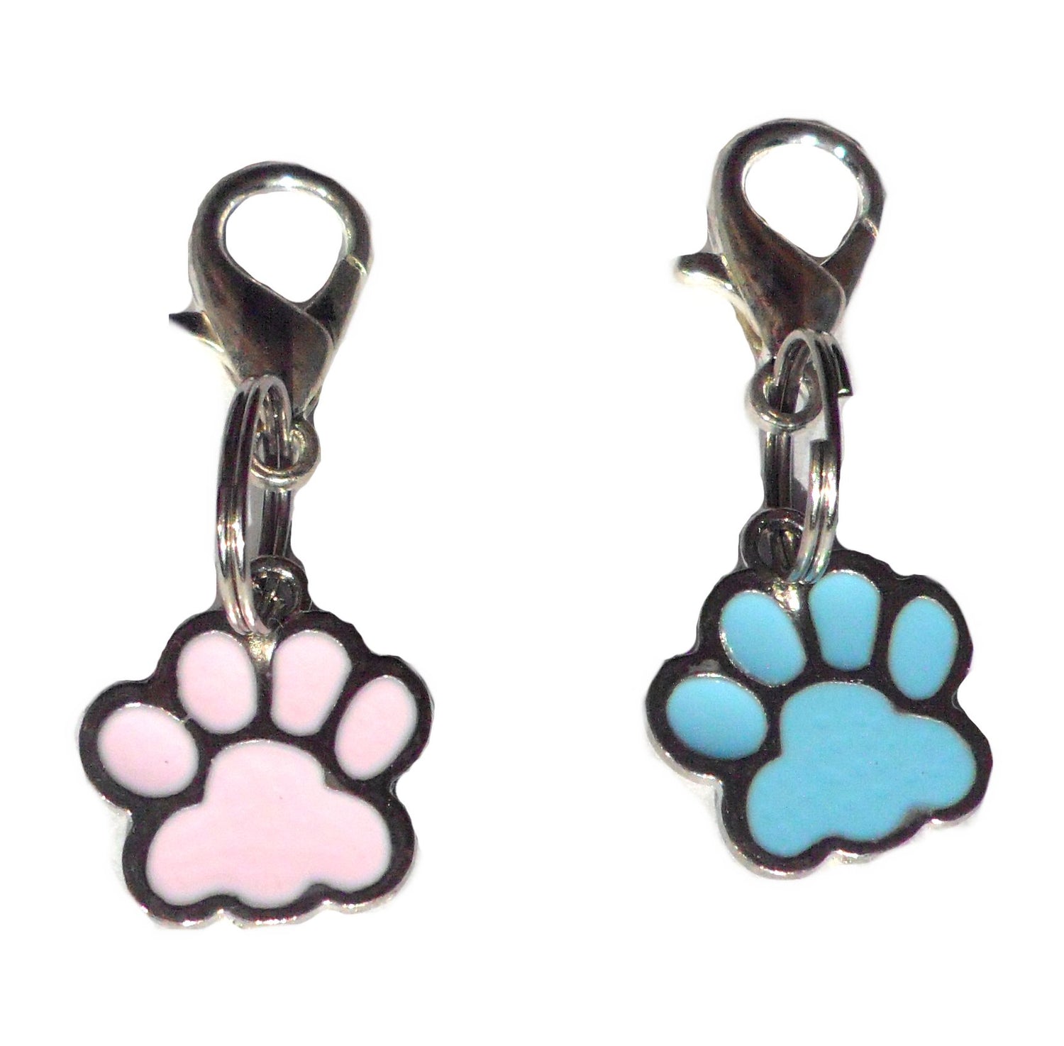 Salmon Oscar Paw-themed cat and dog collar charm attached to a pet collar, showcasing playful and colorful petwear accessories.