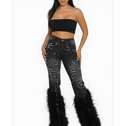 Carmine Juneberry Glam Wool Beaded Jeans Runway Edition 25 showing fitted denim with intricate beaded embellishments
