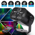 Mini RGB disco light LED laser stage projector by Teal Simba, showing colorful light beams and vibrant lighting effects.
