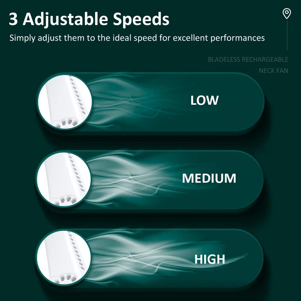 Teal Simba portable bladeless neck fan, rechargeable mini cooling fan for summer, wearable tech accessory, lightweight and comfortable.