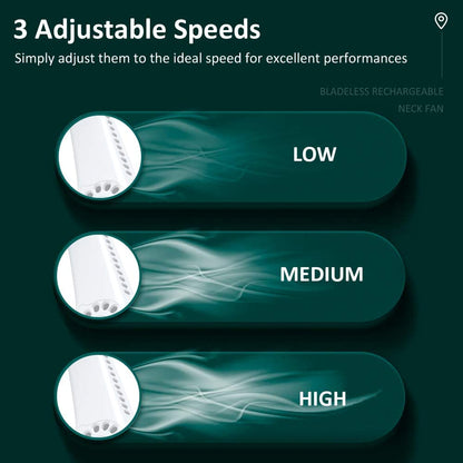 Teal Simba portable bladeless neck fan, rechargeable mini cooling fan for summer, wearable tech accessory, lightweight and comfortable.
