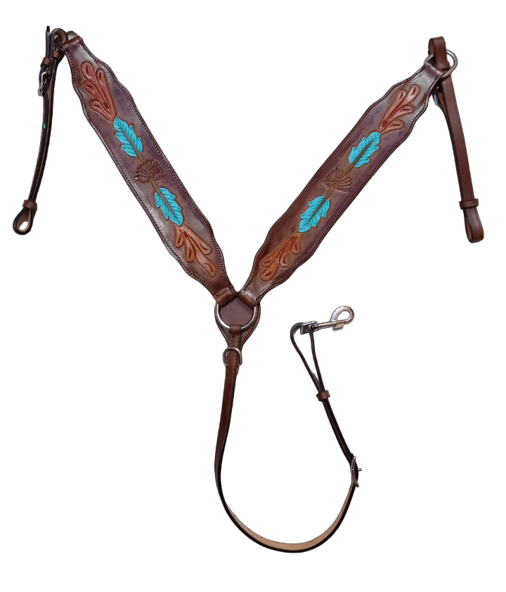 Western saddle set with horse headstall and breast plate, full size, by Mauve Aura, for outdoor riding and equestrian activities.