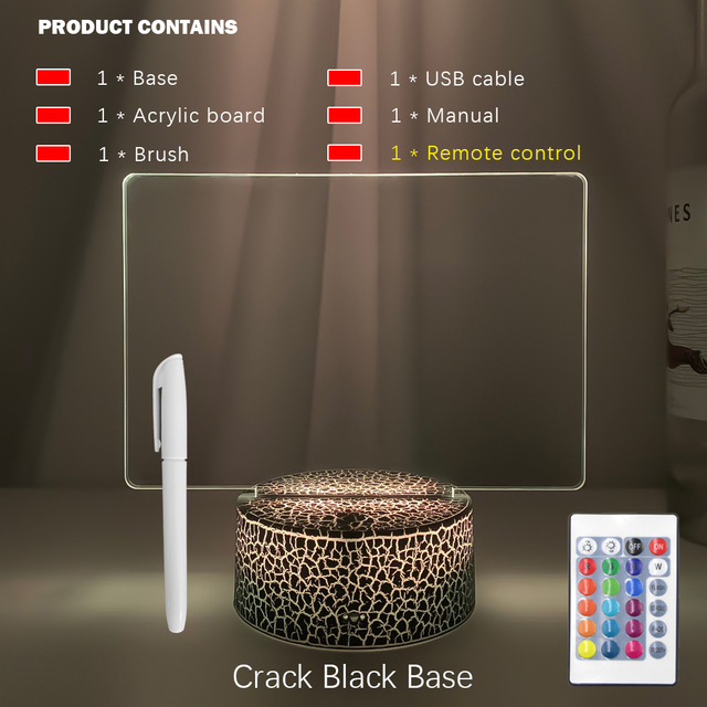 Lilac Milo Touch Control Base Rewritable 3D Night Light with message board, showing a sleek black design with illuminated message area.