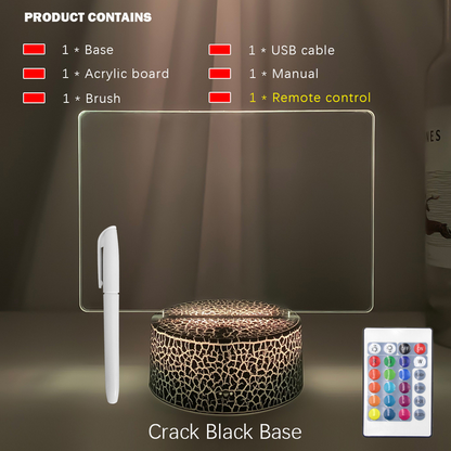 Lilac Milo Touch Control Base Rewritable 3D Night Light with message board, showing a sleek black design with illuminated message area.