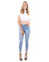 Light blue Talus high-waisted skinny jeans for women by Lazurite, shown on a model, highlighting the fit and denim texture.