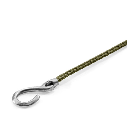 Khaki green Heysham silver and rope bracelet by Magenta Sooty featuring silver accents and woven rope design.