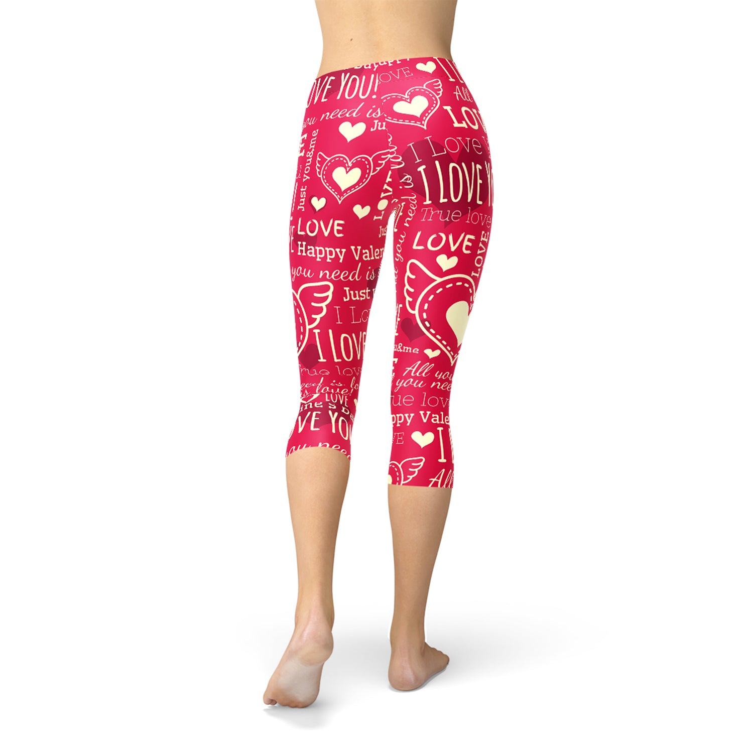 Maroon Sooty Love Hearts red Capri leggings with playful heart pattern, close-up of the stretchy fabric and vibrant design.